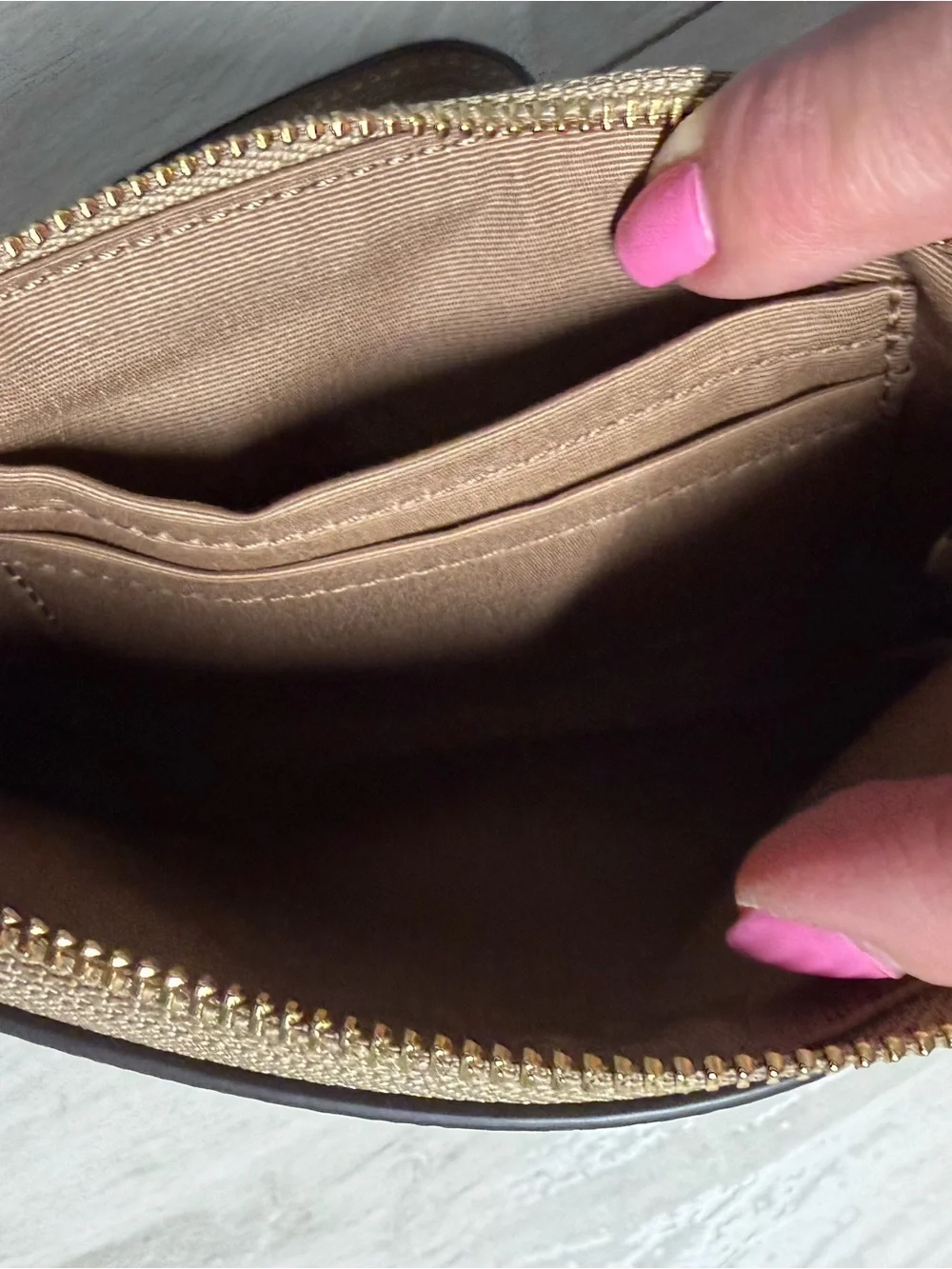 Coach Taupe Pebbled Leather Wristlet - Picture 3 of 6